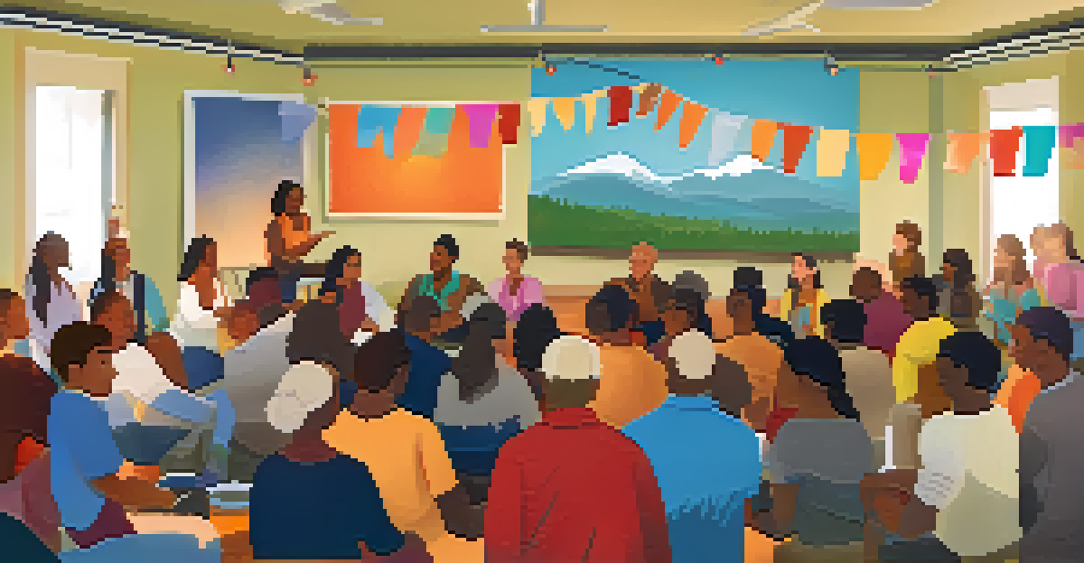 A community center workshop on addiction recovery, with people engaging in activities and discussions in a welcoming atmosphere.
