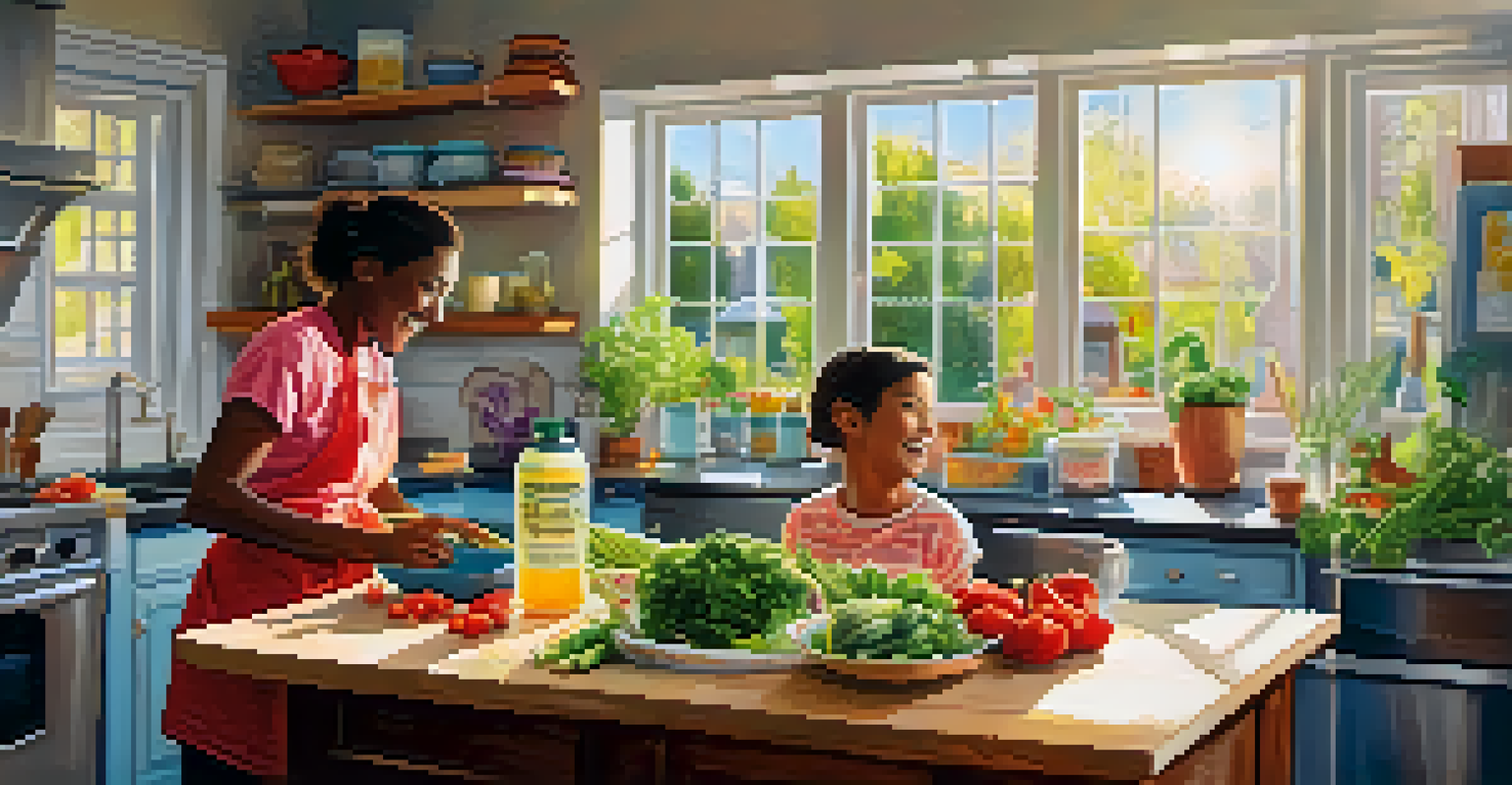 Two friends cooking together in a bright kitchen, laughing and enjoying their time.