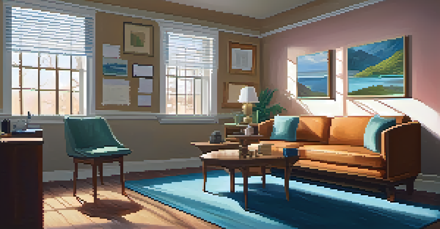 A therapist's office with a patient discussing their mental health, surrounded by a warm and inviting atmosphere.