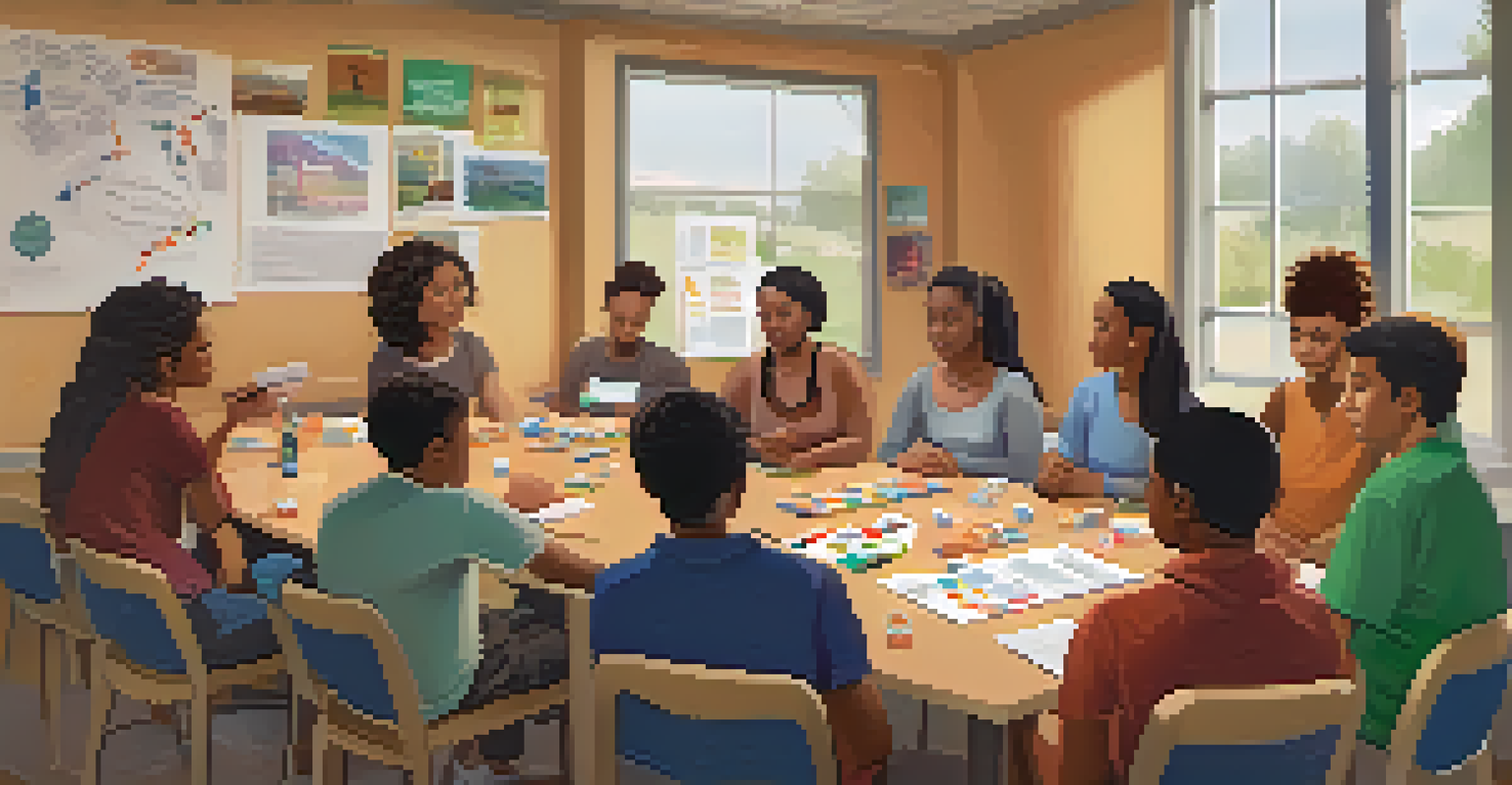 Parents participating in a community workshop focused on addiction prevention, discussing and learning in a supportive environment.