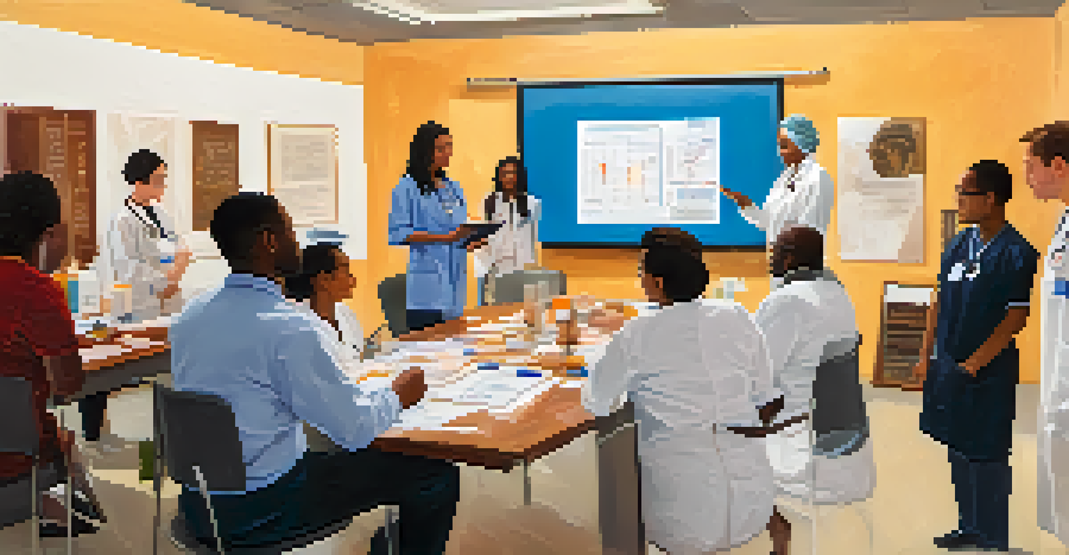 Healthcare professionals participating in an interactive workshop on cultural competence, engaging in role-playing exercises with supportive and collaborative vibes.