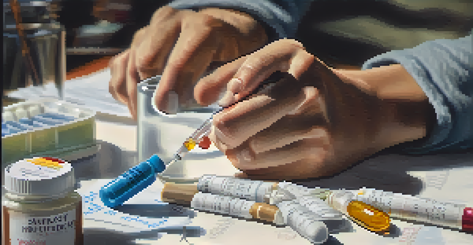 Close-up of hands holding medication bottles and a notebook with recovery notes, symbolizing the role of Medication-Assisted Treatment.