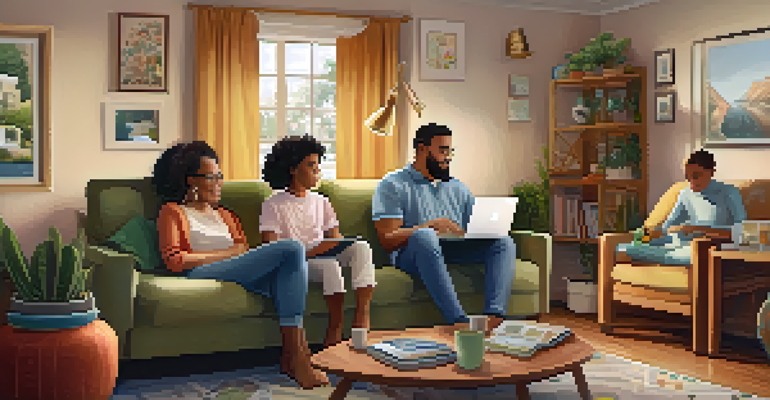 A family discussing health options with a healthcare provider via a laptop in a cozy living room.