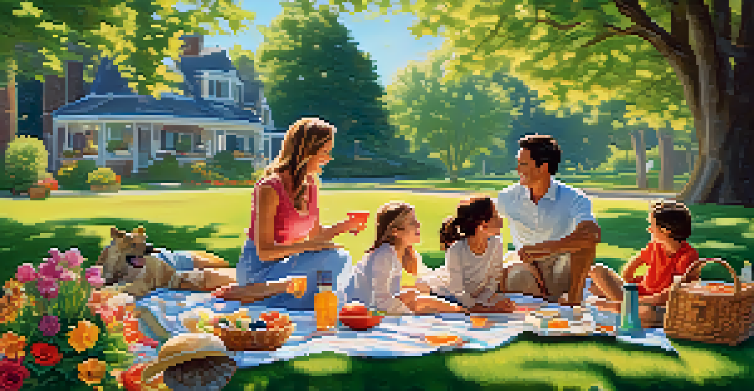A multi-generational family enjoying a picnic in a lush park, emphasizing togetherness and joy.