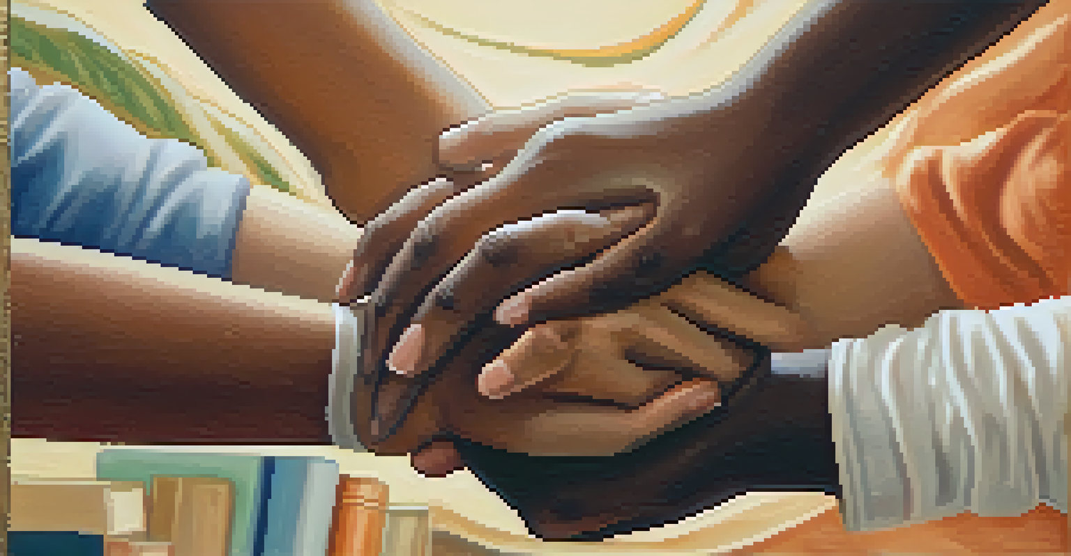 A close-up view of interlocked hands symbolizing support and collaboration among young individuals.