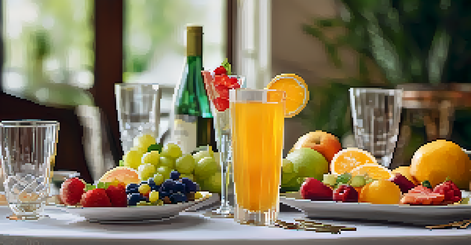 An elegantly arranged table with non-alcoholic drinks and healthy snacks for a social gathering.