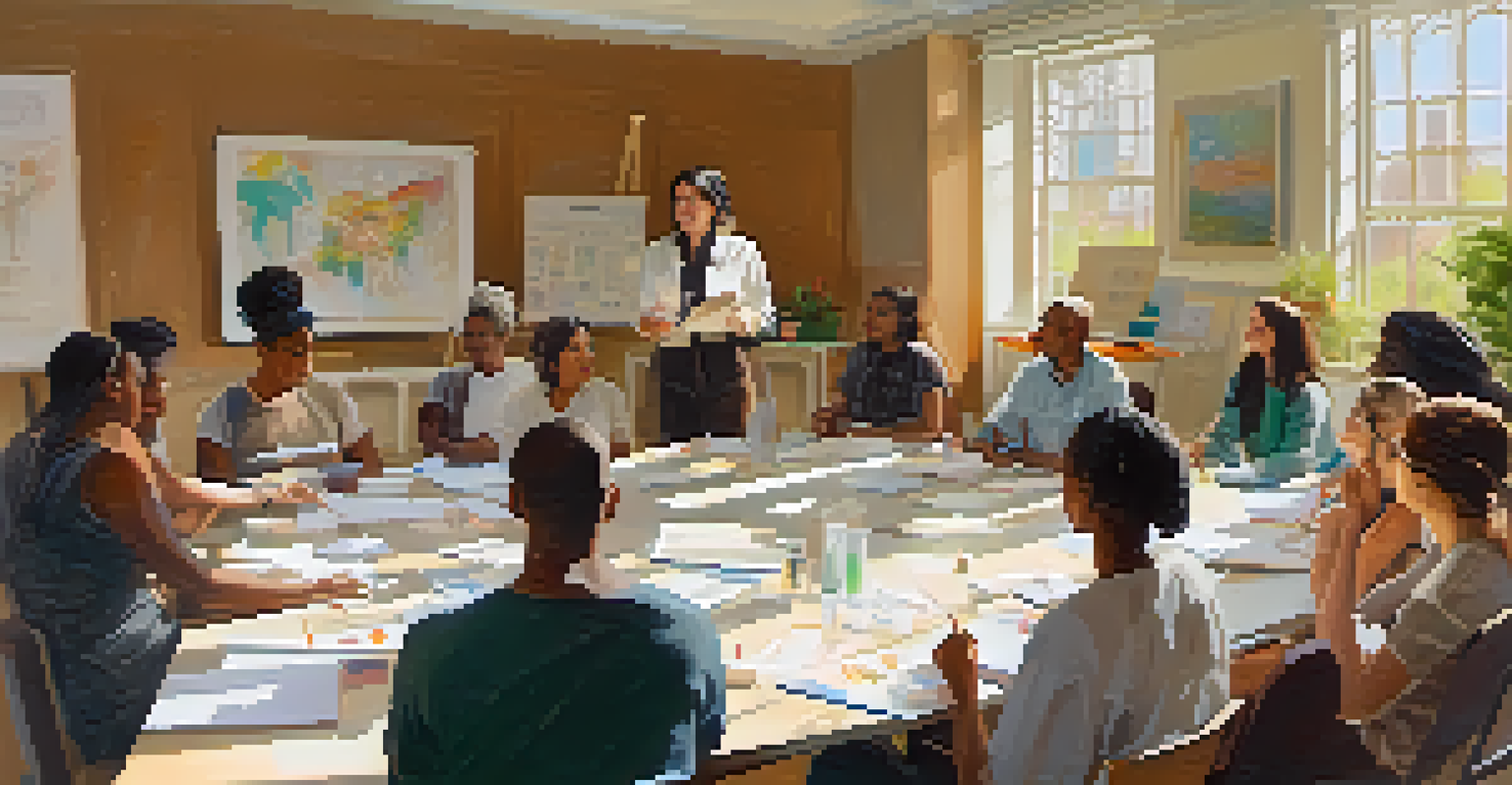A group of individuals attending a workshop on harm reduction, with an instructor presenting materials in a well-lit room.
