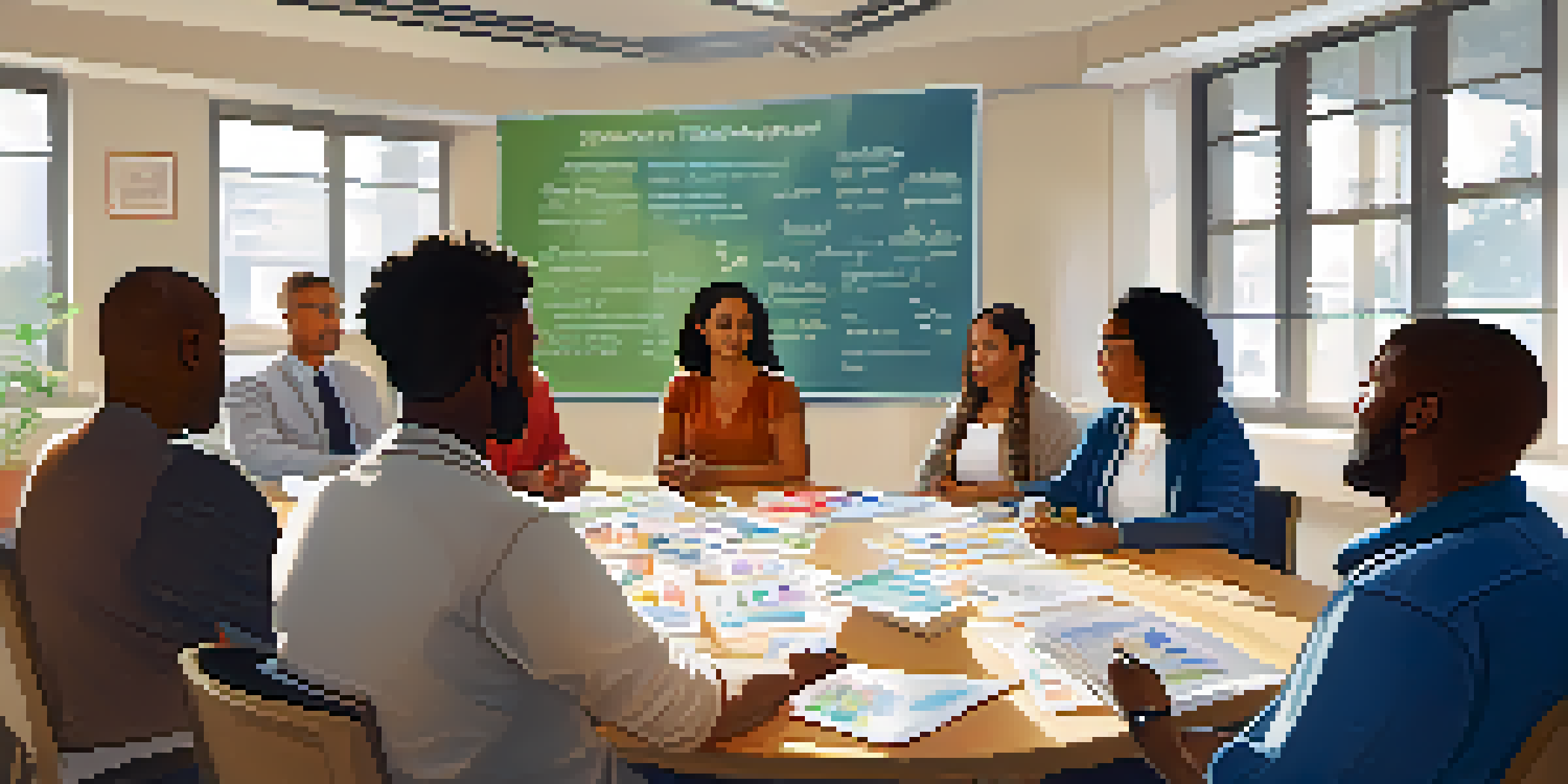 A diverse group of professionals participating in a cultural awareness training workshop, seated in a circle with notes on a whiteboard in a well-lit room.