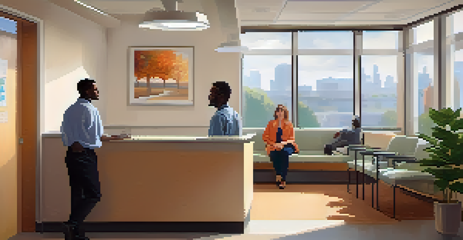 A doctor and patient in a bright clinic, emphasizing a holistic approach to health with visible mental health resources.