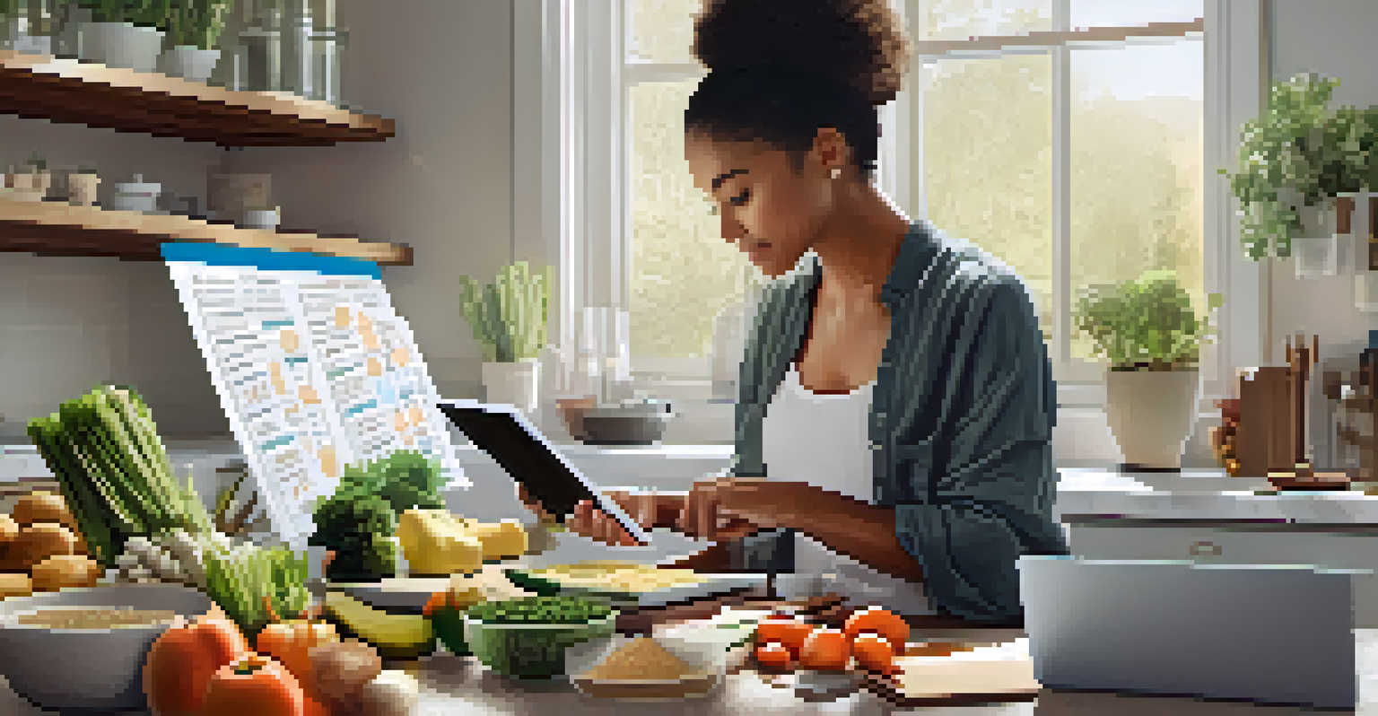 A kitchen table filled with fresh ingredients and a laptop, depicting a nutritionist preparing a balanced meal plan.