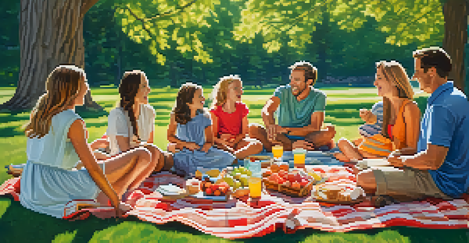 A joyful family picnic in a park, showcasing laughter and connection among family members in a vibrant outdoor setting.
