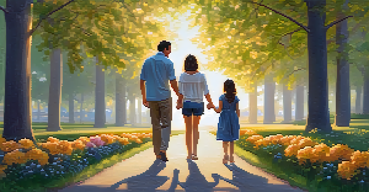 A family walking together in a park during sunset, radiating joy and connection.