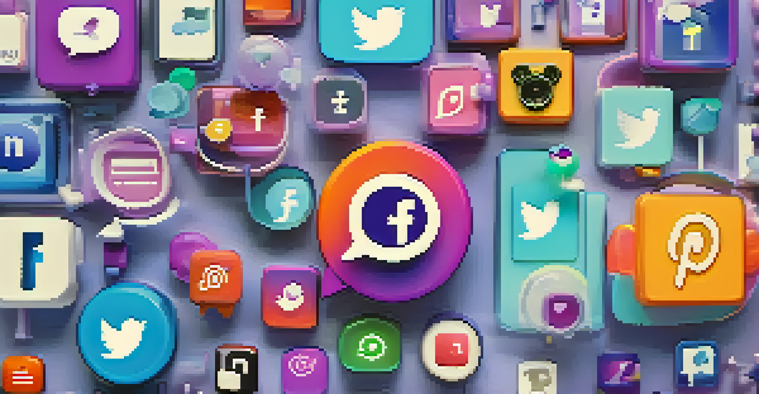 An abstract digital representation of social media engagement with colorful notifications and icons.