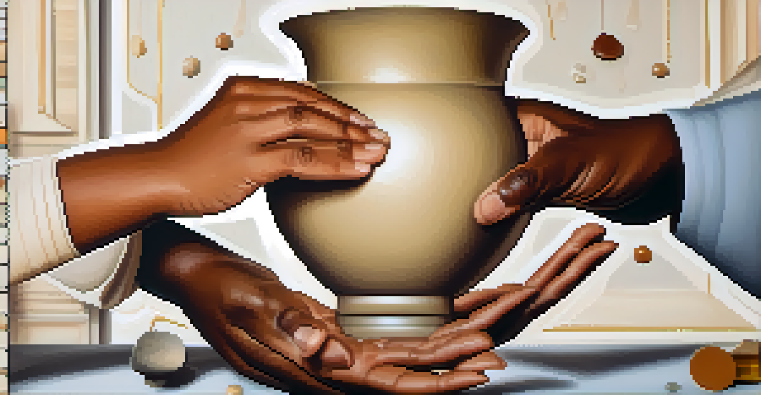 An abstract image of a delicate vase being repaired by hands of different skin tones, symbolizing the rebuilding of trust within a family.