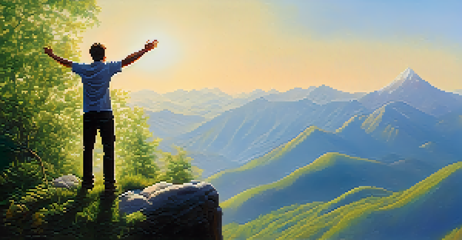 A person celebrating on a mountain peak, representing achievement and independence.