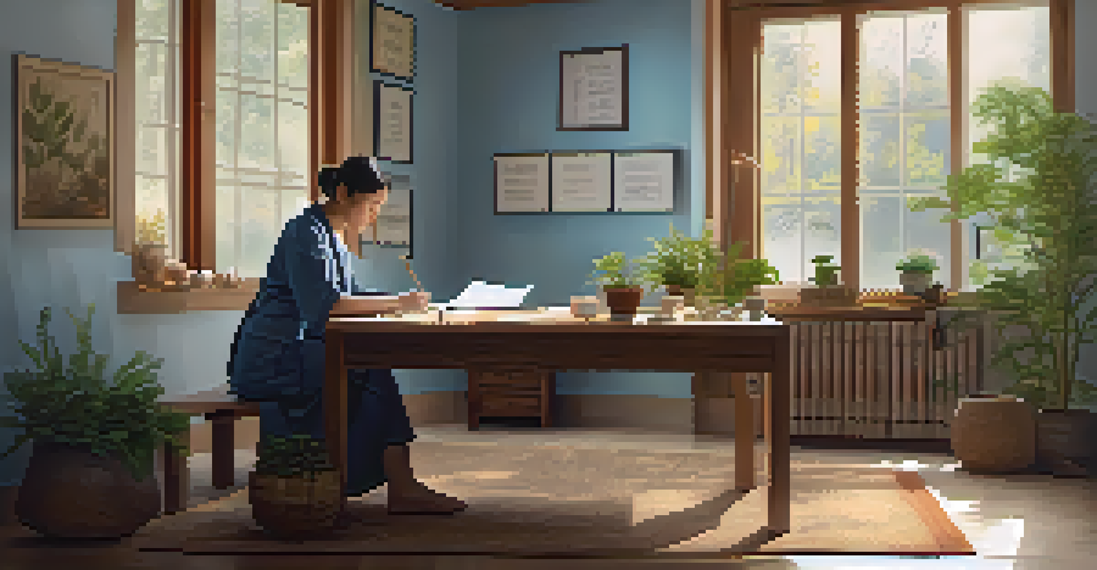 An acupuncture practitioner discussing treatment options with a patient in a warm, inviting office.