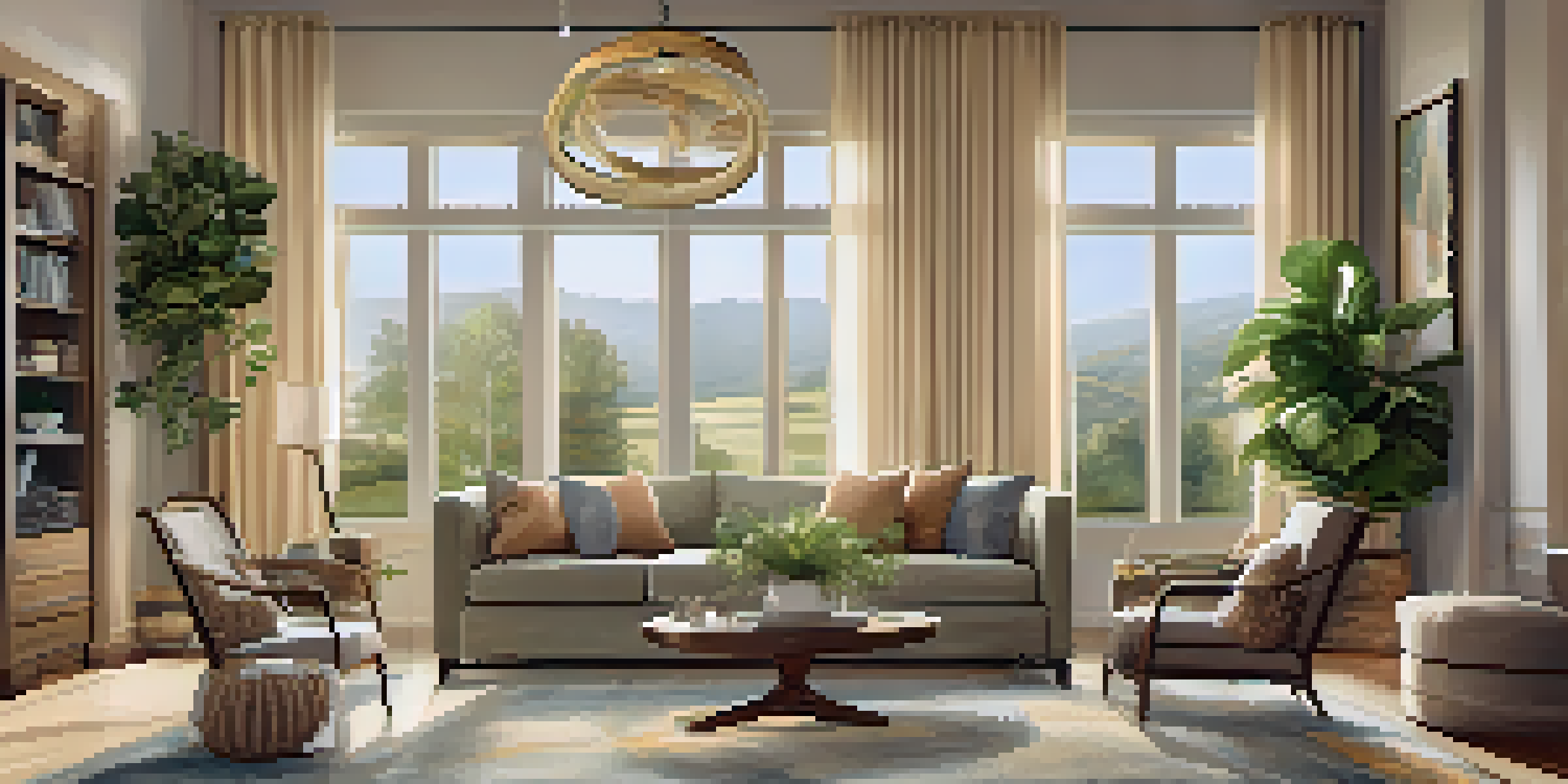 A family engaged in a supportive discussion in a warmly lit living room with family photos and plants.