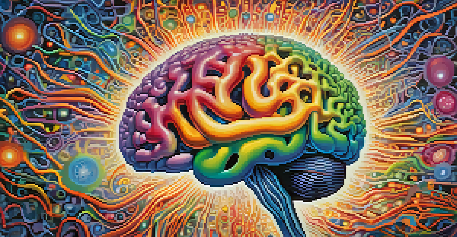 An artistic view of a brain with colorful neural pathways and abstract swirling colors in the background.