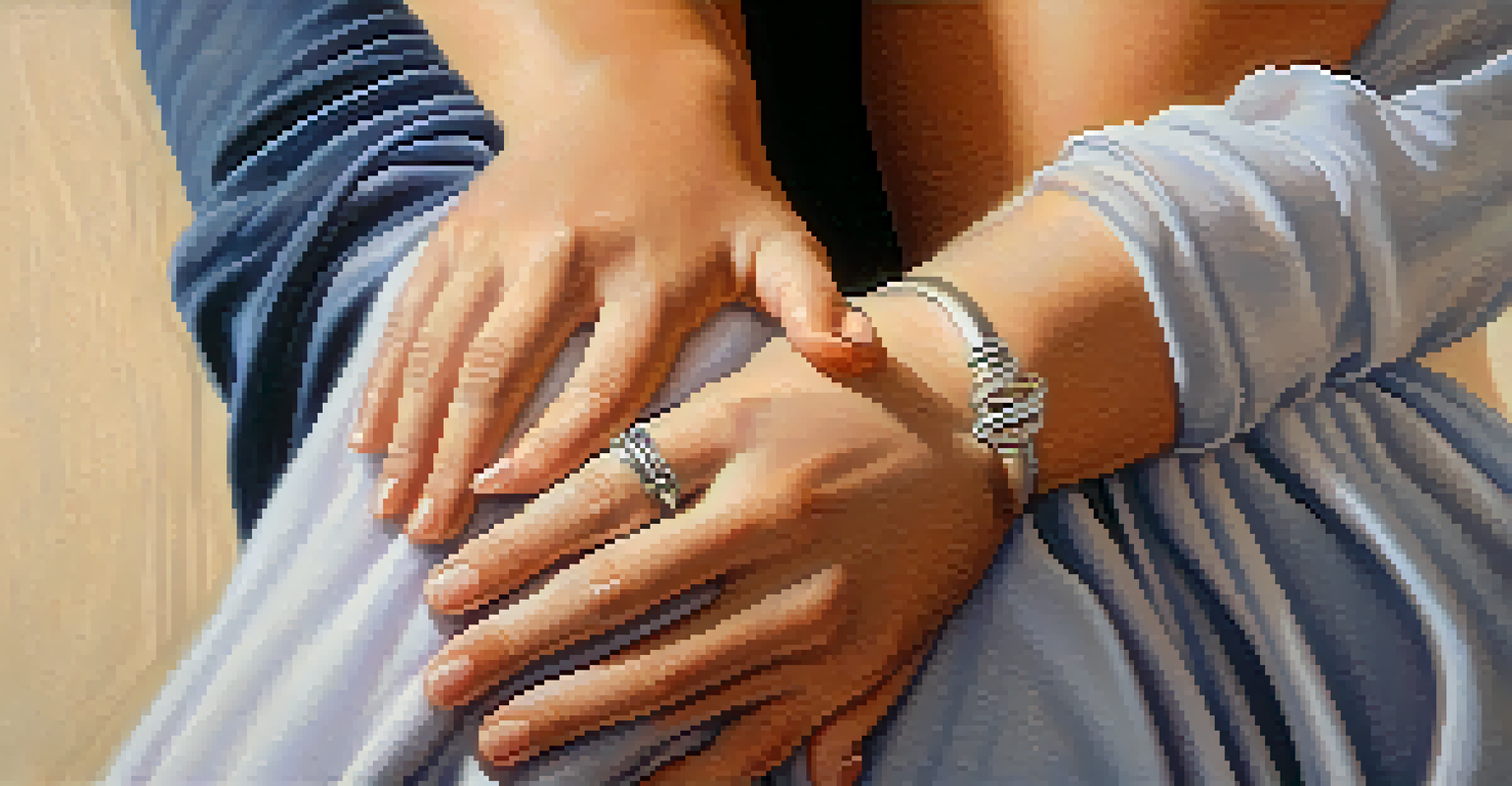 Two hands holding each other, symbolizing trust and support, with a soft blurred background.