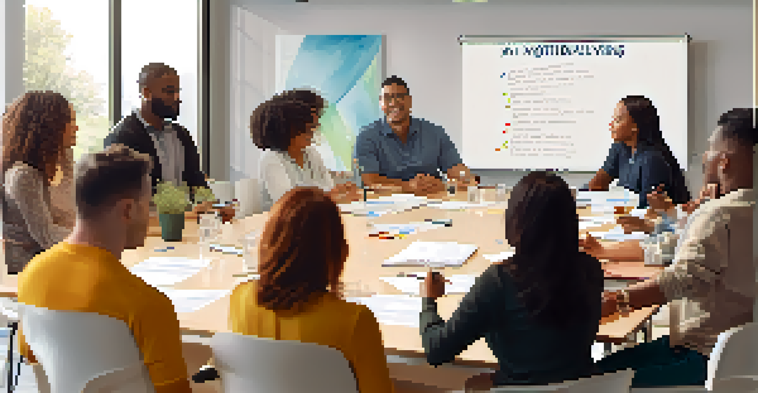 A diverse group of individuals in a workshop setting learning about motivational interviewing techniques, depicting collaboration and engagement.