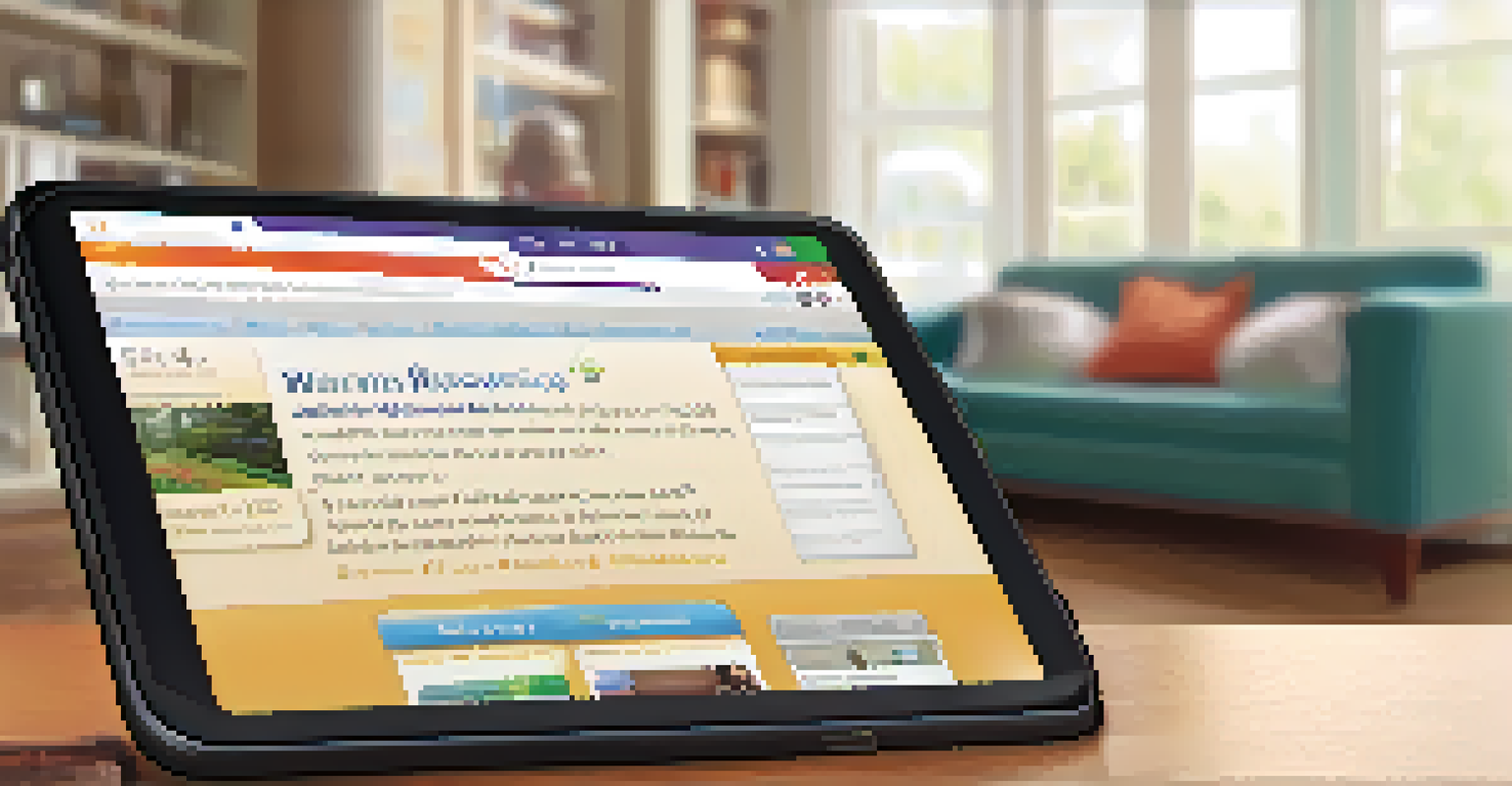 A smartphone showing a community website for addiction resources, set in a cozy living room environment.