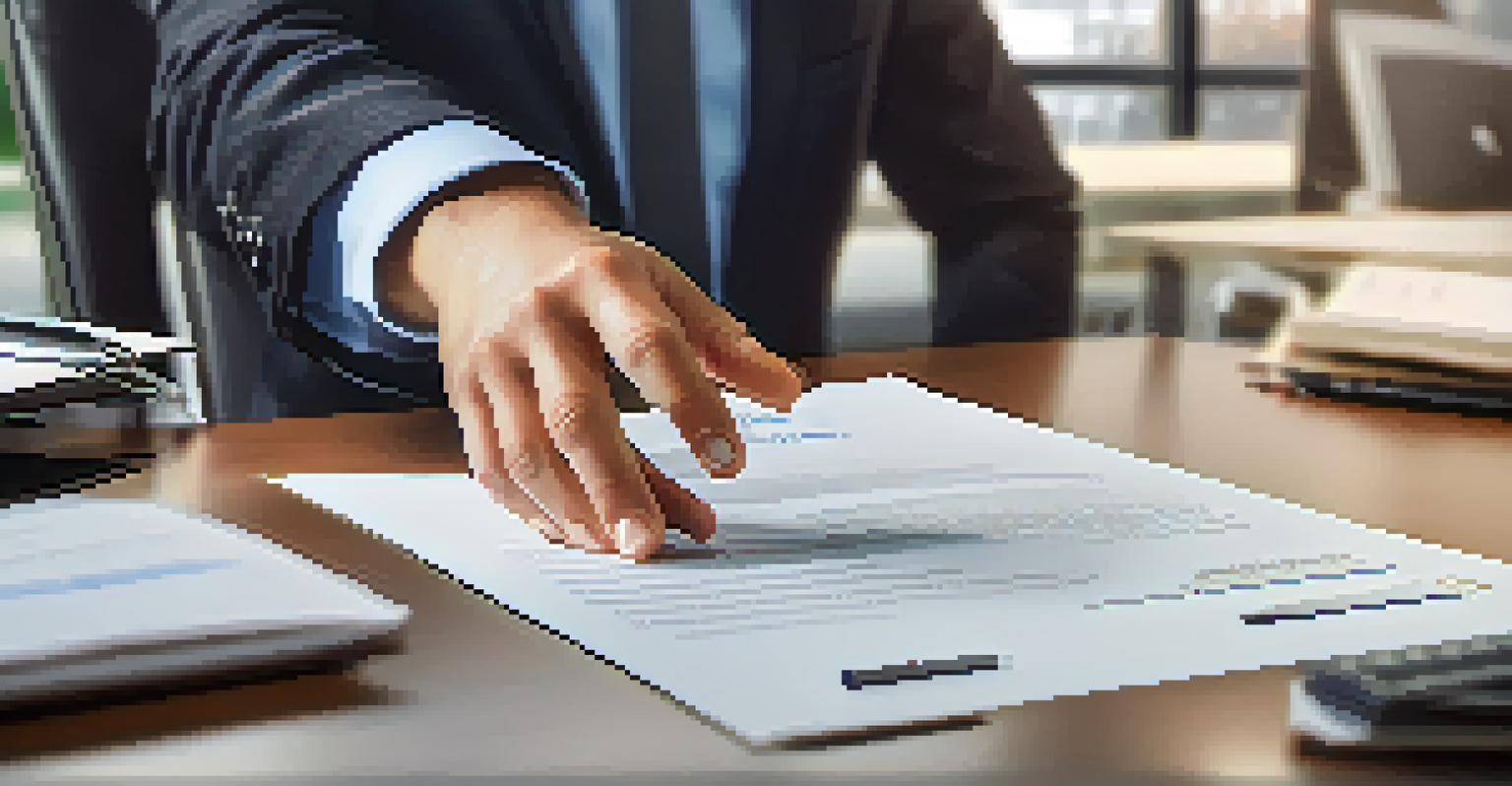 A close-up of a manager's hand reaching out to an employee at a desk, set in a softly blurred office filled with inspirational quotes.