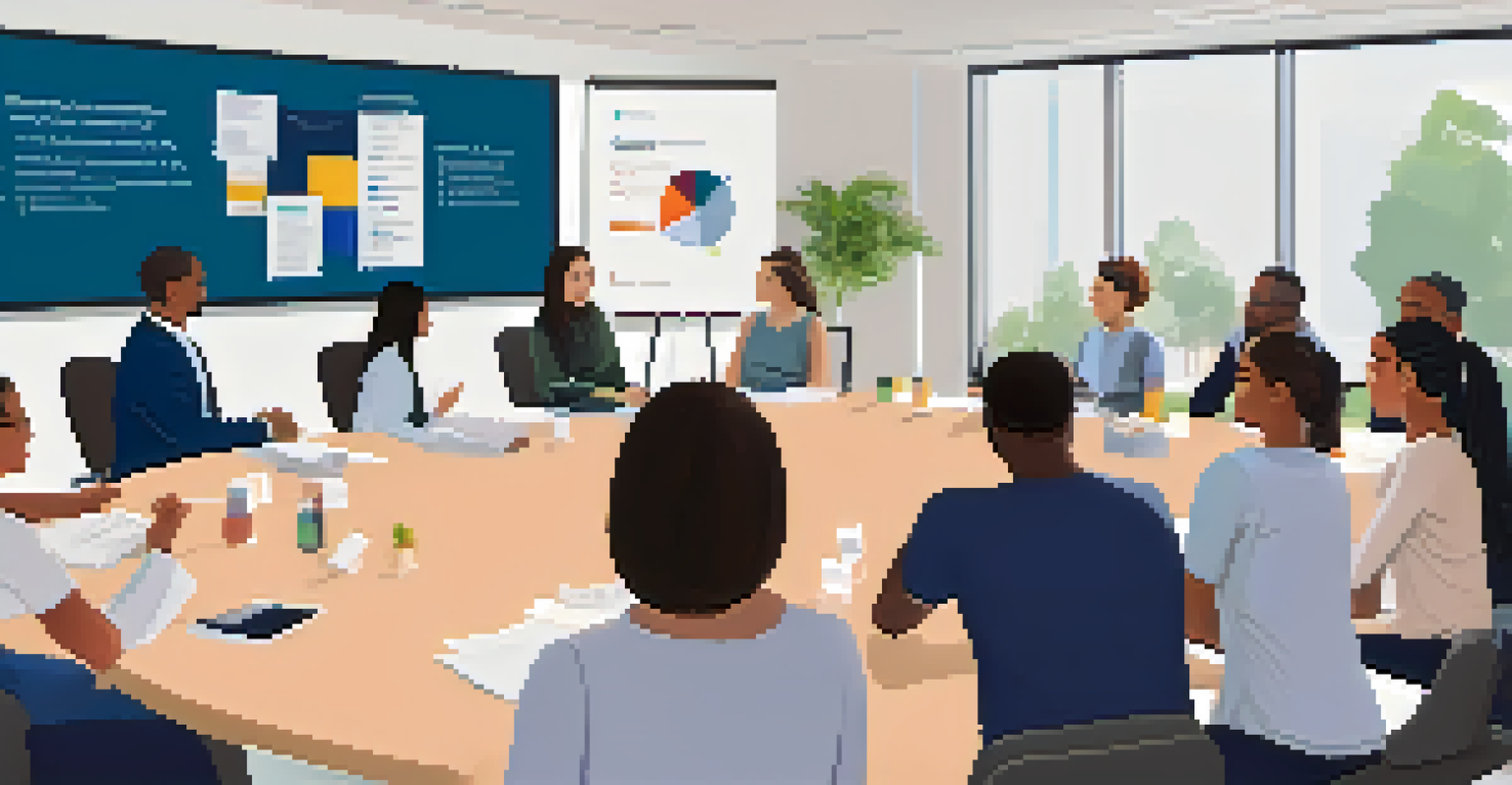 A diverse group of employees participating in a training session on mental health awareness in a bright conference room.