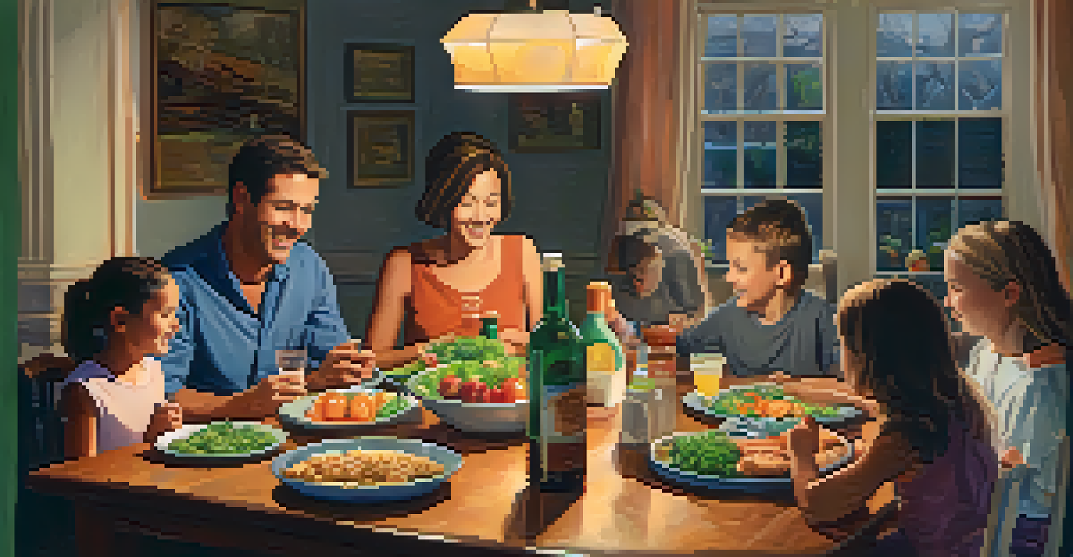 A family gathered around a dining table, enjoying a meal and engaging in conversation, depicting warmth and connection.