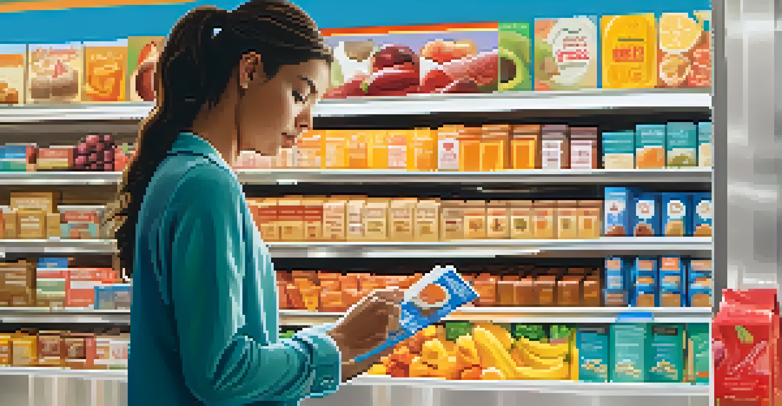 A close-up of a person examining a food label in a grocery store, highlighting the importance of understanding sugar content.