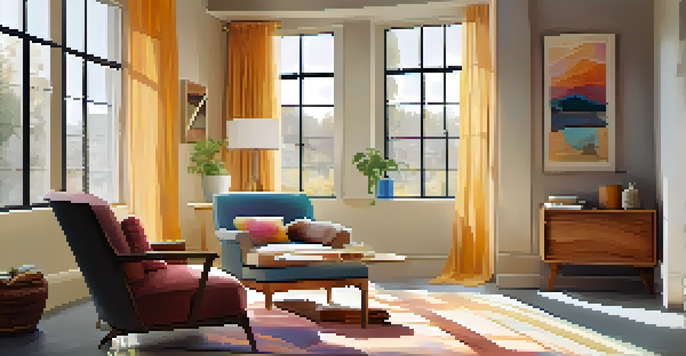 A peaceful room with natural light, a cozy armchair, and a cup of tea on a table, creating a tranquil ambiance.