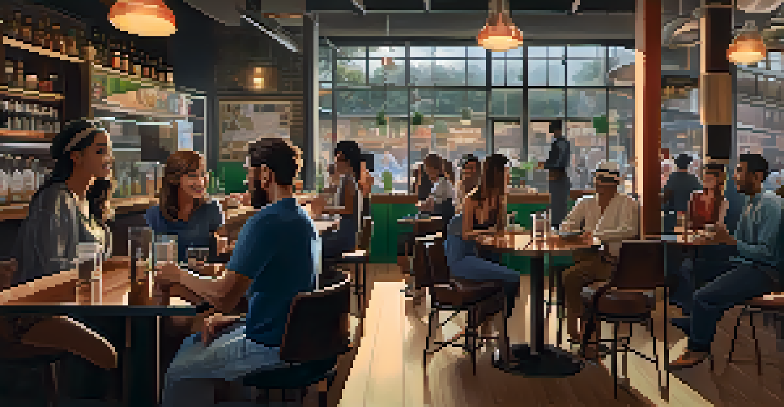 A virtual café scene where individuals are interacting, with one person practicing refusal skills and confidently declining a drink.