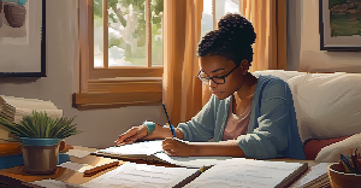 A close-up of a family member writing in a journal during a therapy session, surrounded by supportive notes and drawings.
