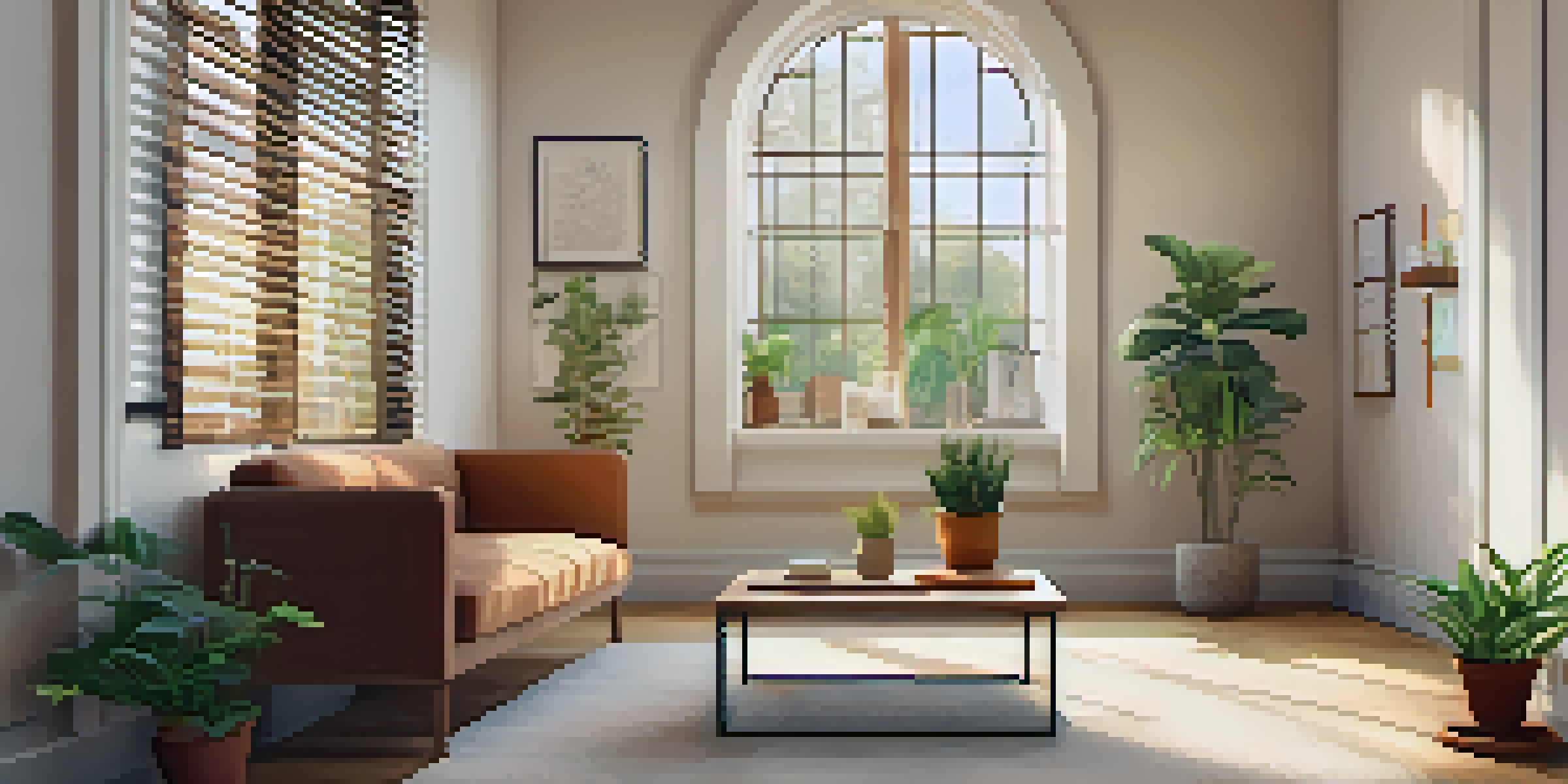 A calming therapy room with natural light, comfortable couch, and plants.