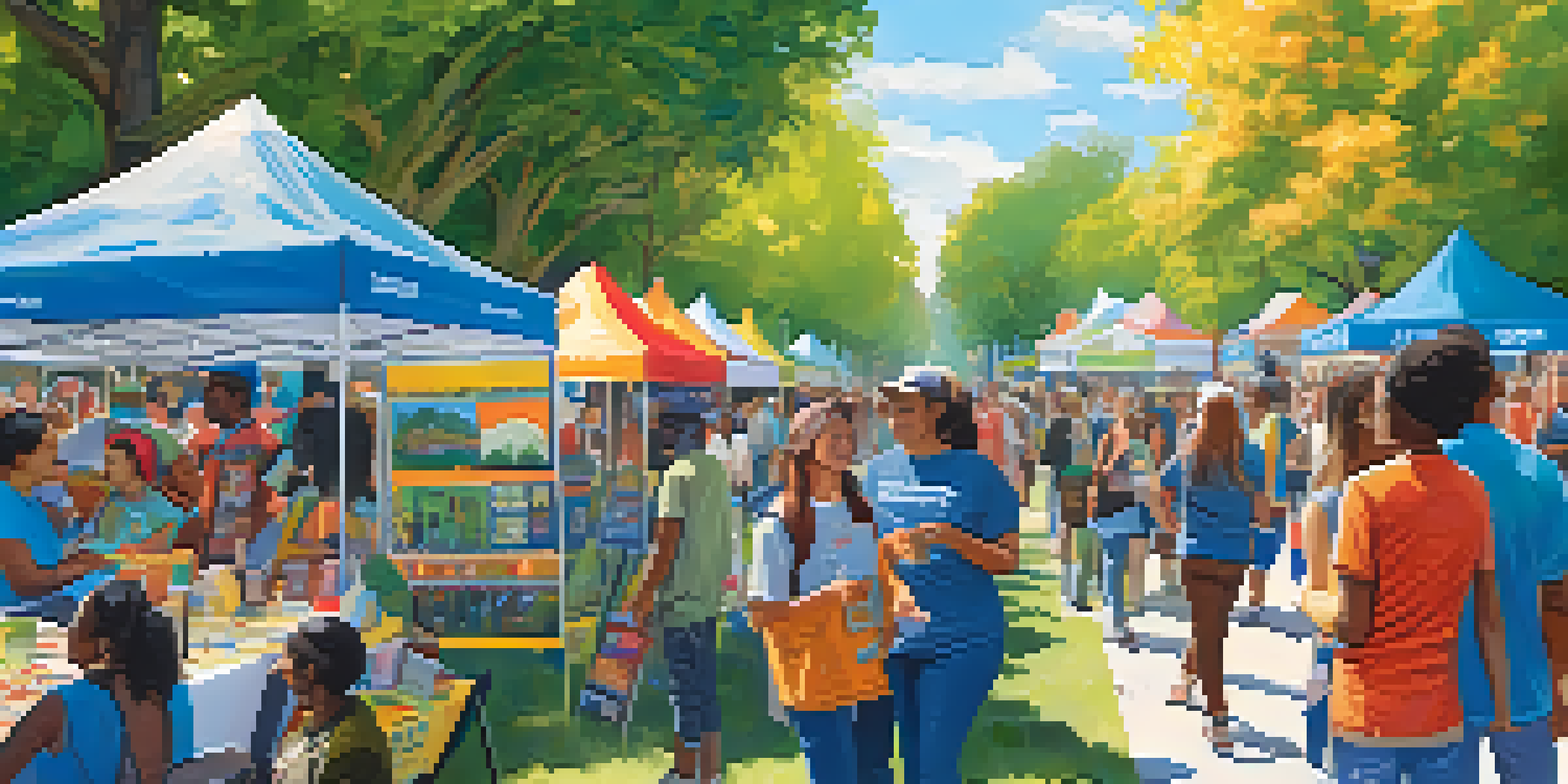 A lively community event in a park, featuring diverse individuals engaging in a mental health awareness campaign with colorful banners and informational booths.