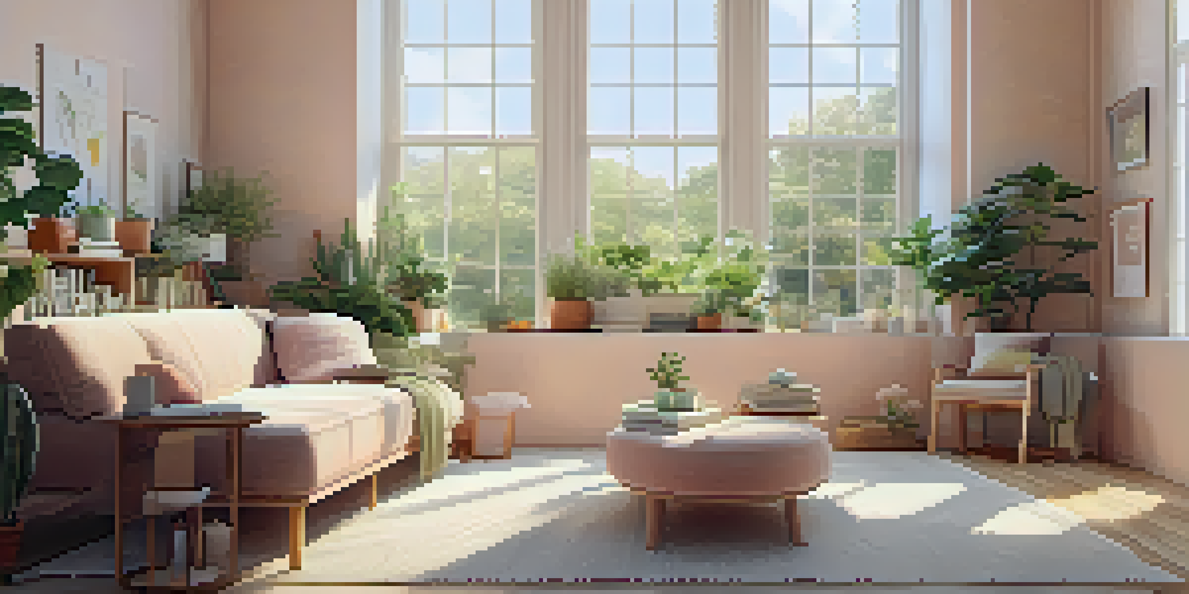 A bright and inviting room designed for recovery, with comfortable seating, plants, and natural light.
