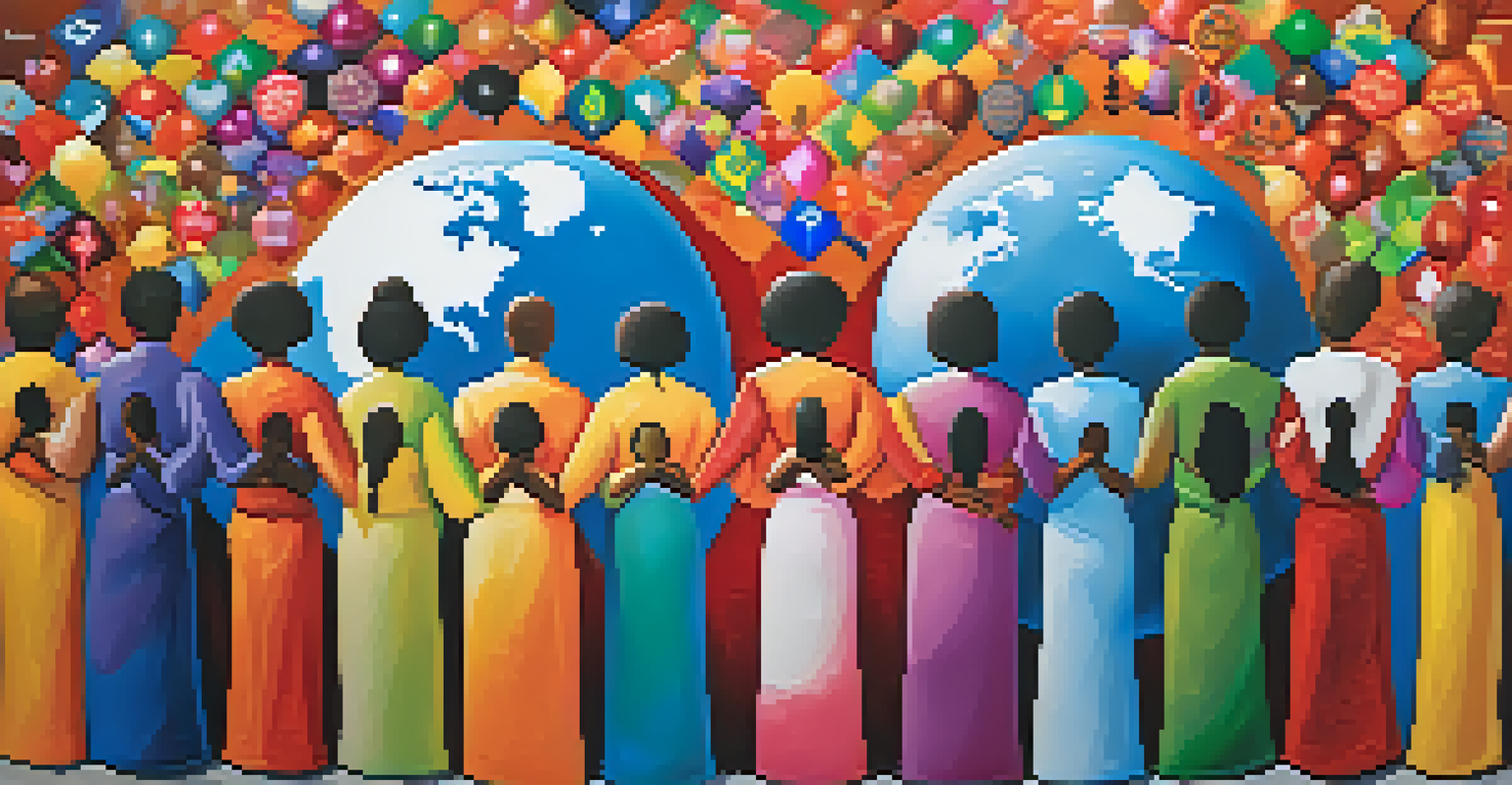 A diverse group of family members holding hands around a globe, symbolizing unity in addressing addiction stigma.