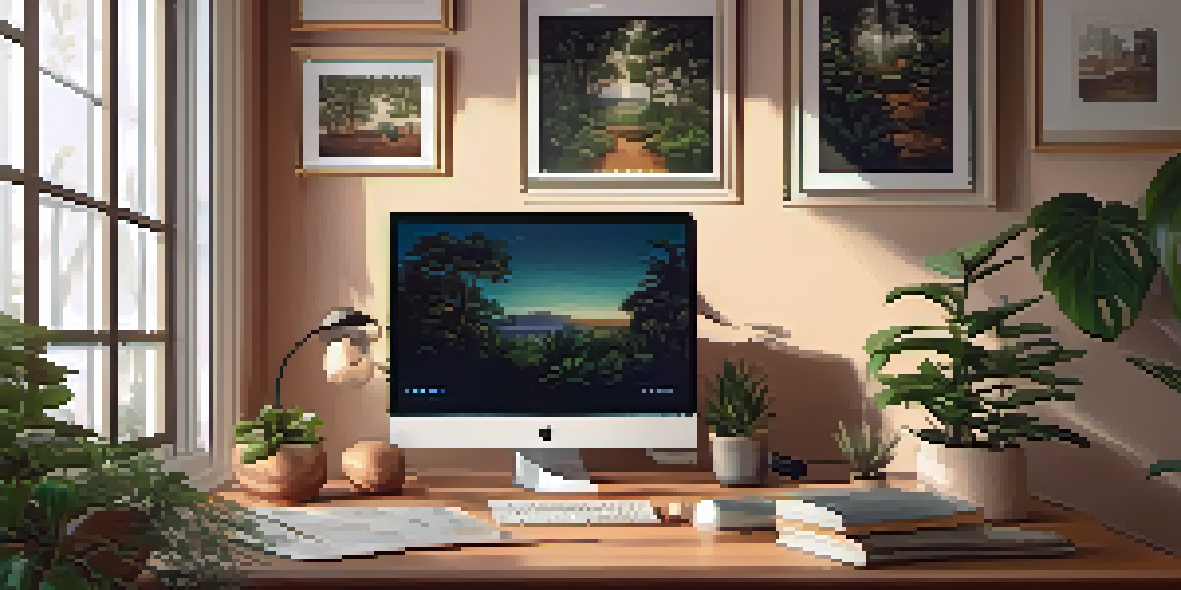 A young professional in a cozy home office, participating in a video therapy session, surrounded by calming decor.