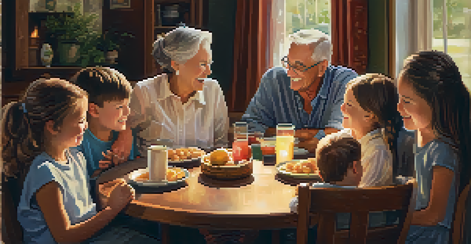 A senior man surrounded by his family, smiling and enjoying a joyful moment together in a warm and inviting setting.