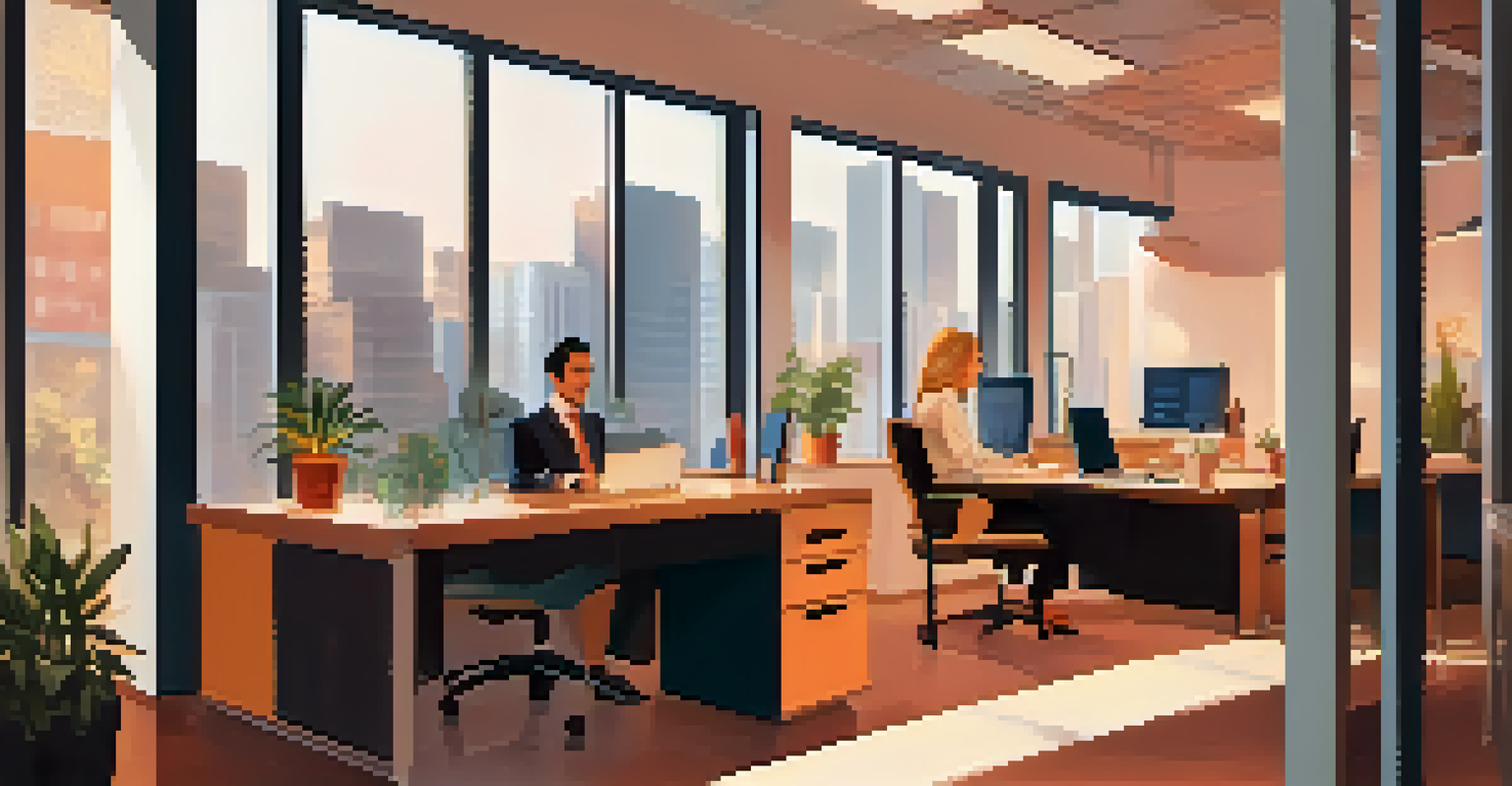 A manager and employee engaged in a compassionate conversation in an office, highlighting supportive workplace culture.
