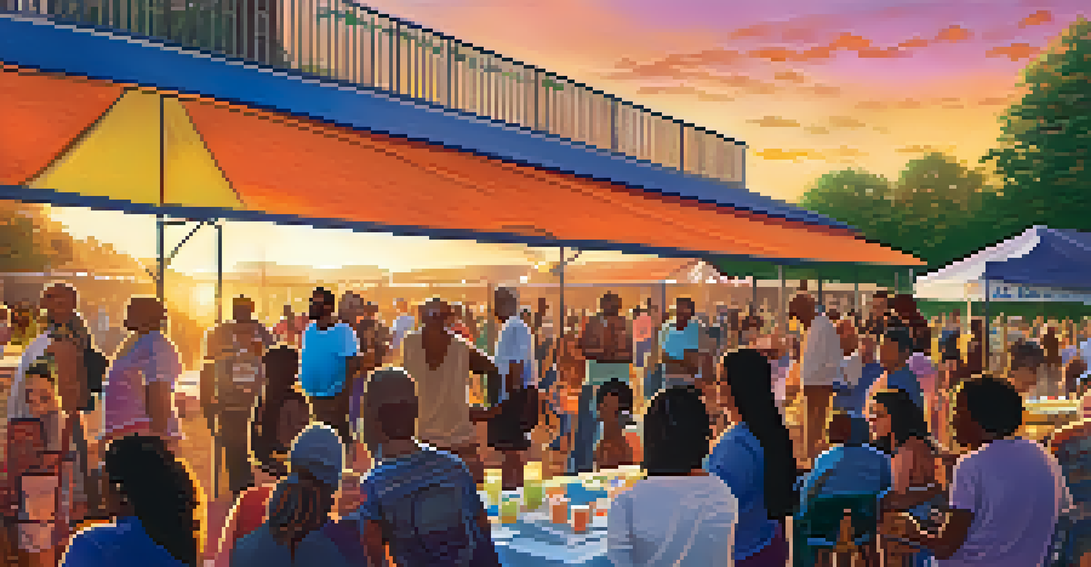 A lively community outreach event for addiction recovery, with diverse participants engaging in activities and sharing stories in a colorful outdoor setting.