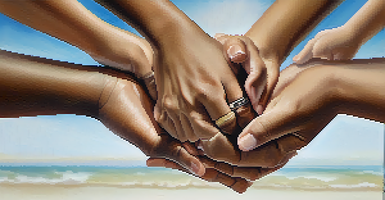 A close-up of diverse family members' hands holding each other, symbolizing unity and support.