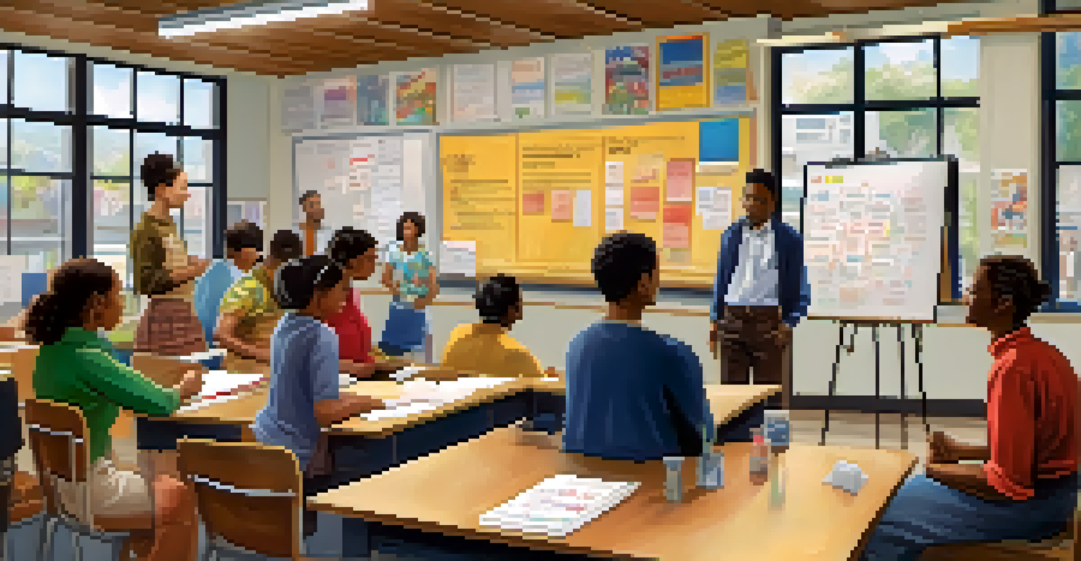 An adult education classroom with a teacher instructing a diverse group of engaged students learning job skills.