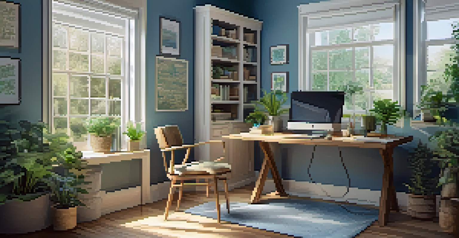 A person journaling in a cozy home office filled with plants and natural light.