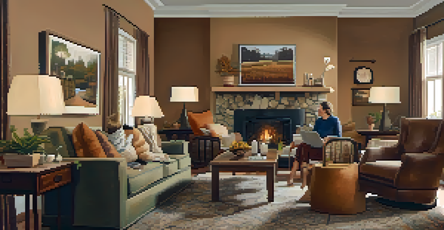 A family gathered in a living room discussing a recovery plan, with cultural artifacts and photographs in the background.