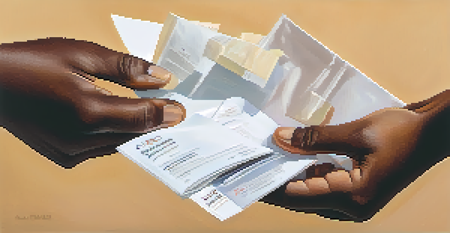 Close-up of diverse hands exchanging harm reduction resources, symbolizing support and community engagement.