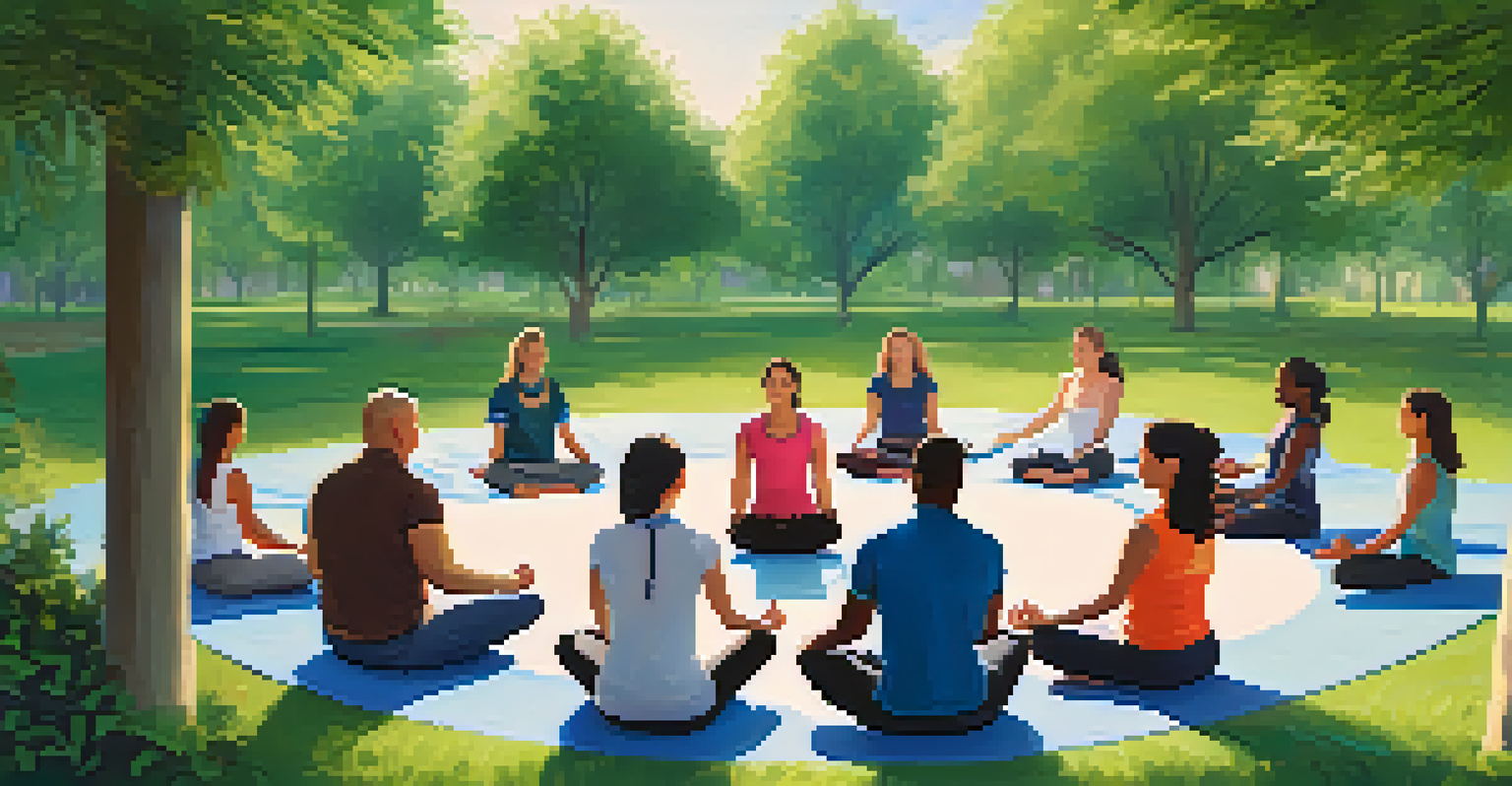Employees engaged in a mindfulness session outdoors in a park, surrounded by nature.