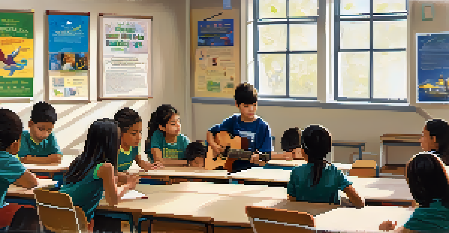 Students in a classroom participating in a workshop about substance abuse prevention, promoting awareness and education.