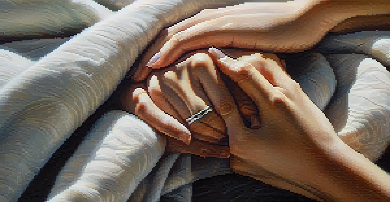 Two hands clasped together, representing support and connection in a therapeutic context.