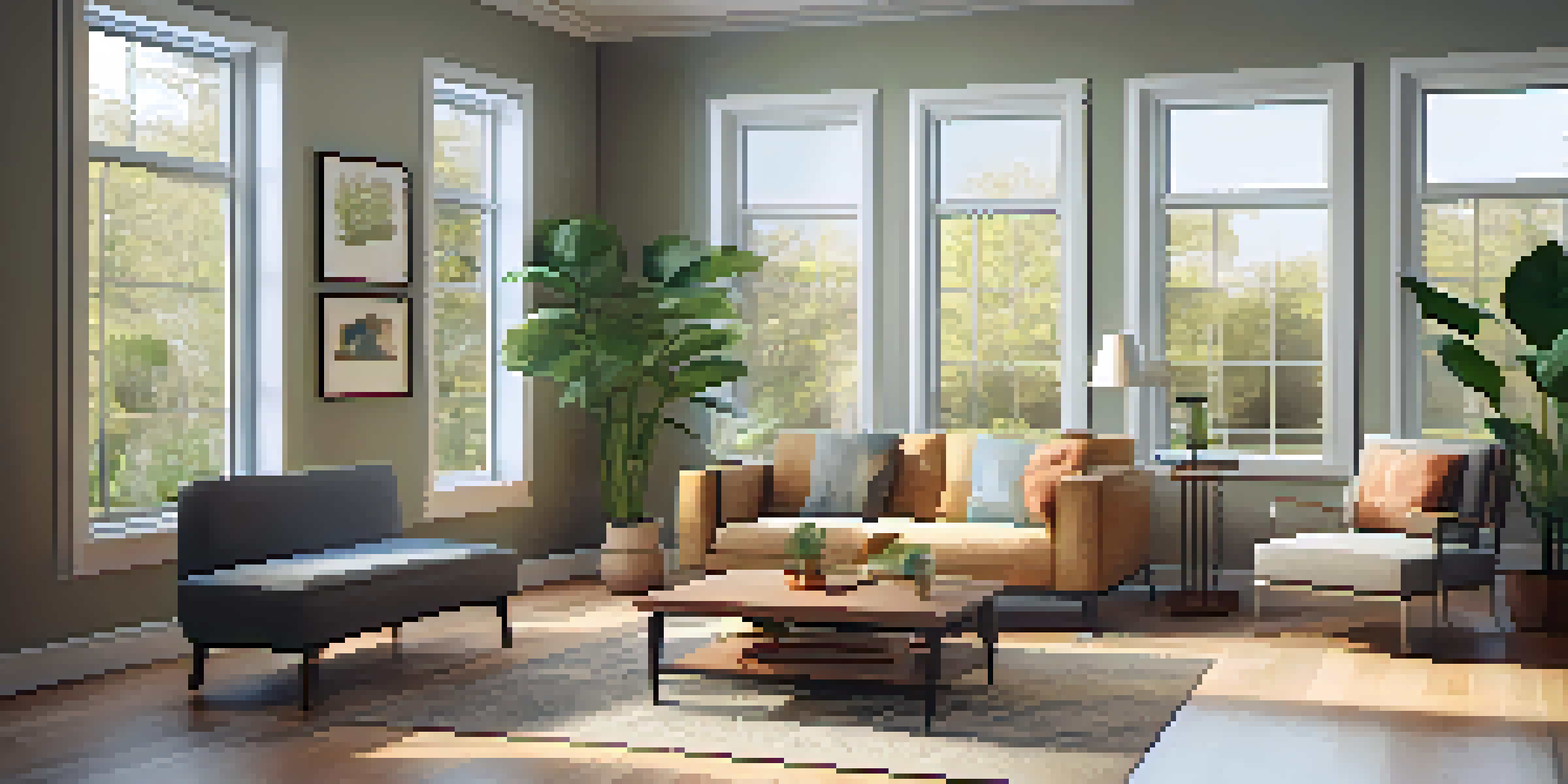 A calming therapy room filled with natural light, featuring a couch, coffee table with books, and soothing artwork.