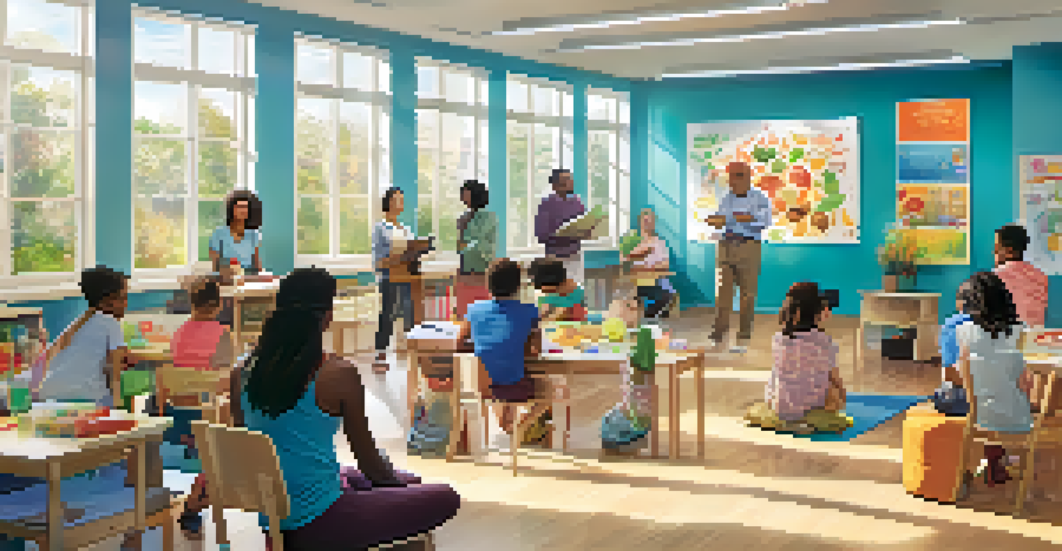 A diverse group of individuals participating in an engaging educational workshop in a bright classroom.